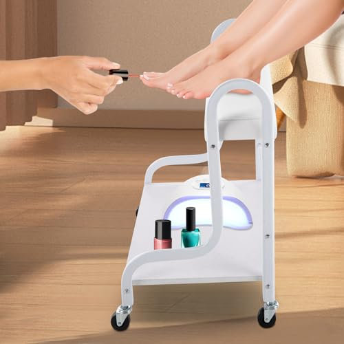 Chariot de bain à 2 étages - Pour salon de beauté - Manucure - Pédicure - Repose-pieds - Chariot avec roue - Pour salon de manucure, pédicure, beauté, spa (blanc)