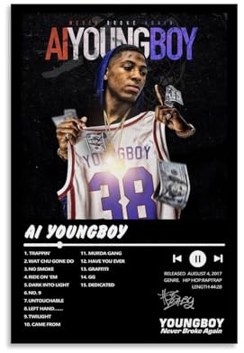 LKKHPEP Youngboy-Poster, AI, YoungBoy-Album, Poster, Leinwand, Wandkunst, dekoratives Wohnkultur, Gemälde für Wohnzimmer, Schlafzimmer, 50 x 75 cm, ungerahmter Stil