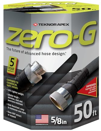 5/8 x 50ft Zero-G Lightweight Garden Hose, Kink Free Garden Hose, Teknor Apex Water Hose