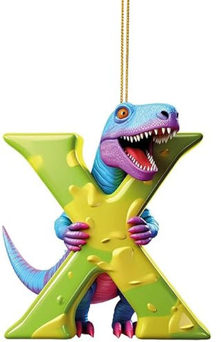 Christmas Dinosaur Ornaments,26 Letter Cartoon Dinosaur Pendant, Acrylic Dinosaur Xmas Tree Decorations,Christmas Tree Dinosaur Hanging Ornament,Christmas Decoration Home Party Decor
