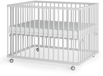 Sämann Laufstall Baby 75x100 cm mit Matratze SleepPlus & Schlupfsprossen | TÜV geprüft | stufenlos höhenverstellbar | Laufgitter Premium | Babybett aus Holz | Krabbelgitter weiß