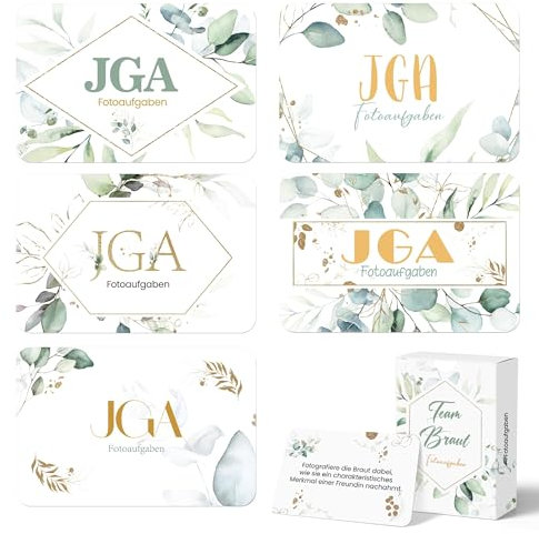 Hyggartn Fotospiel JGA - 50 Fotoaufgaben + 5 Blanko-Karten für Braut & Team Bride - Witziges, Nicht peinliches Junggesellenabschied Partyspiele - Hochzeitsspiel für Gäste