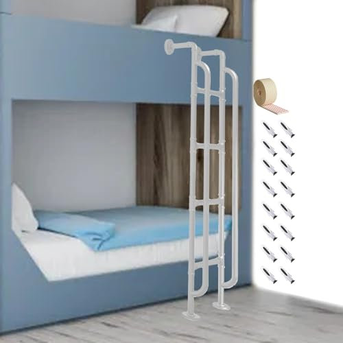 Letto a castello matrimoniale con scala laterale, scala a soppalco, finestra, scala di emergenza ideale per piccole case/piccoli spazi (nero, 115 cm H)