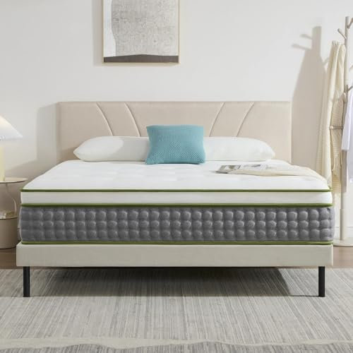 Hiimgo Double Mattress,Hybrid Pocket Spring & Memory Foam,10.6 inch Double Bed Mattress,Medium Firm with Breathable Knitted and Back Pain Relief,135x190x27CM