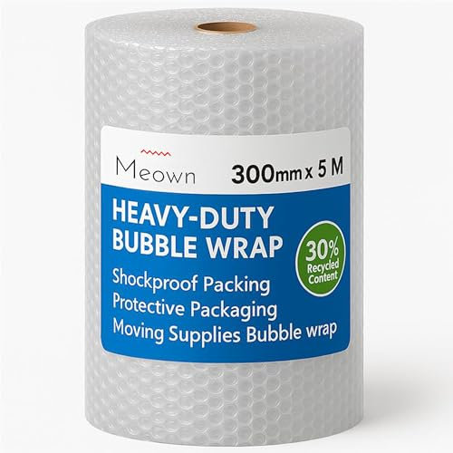 Meown Bubble Wrap 300mm x 5m small air bubble - perfect for easy shipping and moving house packaging- the ultimate solution for your fragile items (300MM X 5M)