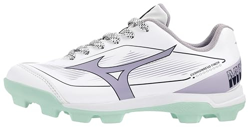 Mizuno Youth - Girls Cushionrevo Finch Jr. TPU Spike Softball Cleat, White-Lavender, US Youth - Girls 3