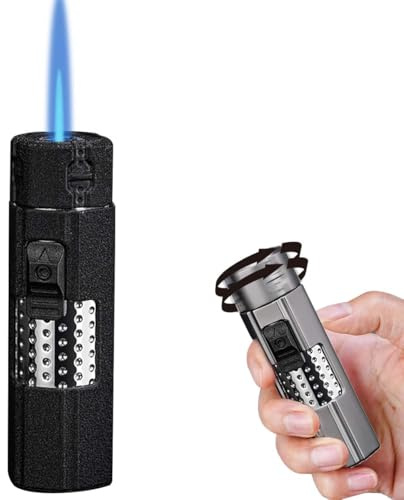 Winddichtes Sturmfeuerzeug aus Zinklegierung, nachfüllbar, verstellbare Flamme & Dekompressions-Design. Perfekt für Camping, Küche & Kerzen (Ohne Brennstoff)（Mattes Schwarz）