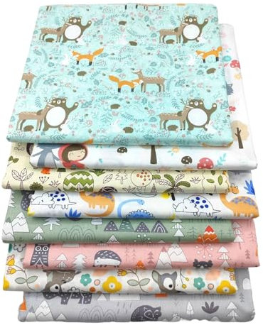 Baumwollstoff Patchworkstoffe, 8PCS 50 * 50CM Patchwork Stoff Paket, Multicolor Baumwollstoff Patchworkstoffe für Nähen, Scrapbooking & DIY Handwerk (Cartoon)