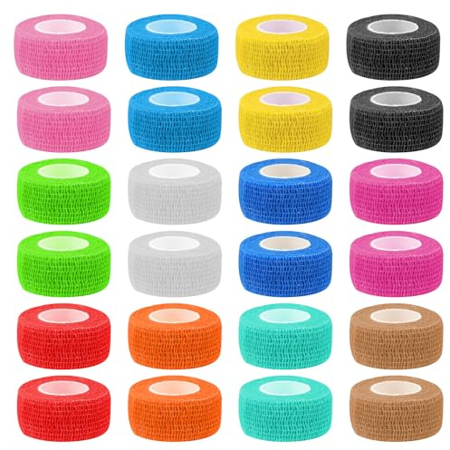 X-BLTU 24 Rollen Selbstklebender Verband 2.5 cm x 4.5 m, Pet Vet Wrap | Vlies, Kohäsive Bandage Tape, Elastische Fixierbinde Schmale Haftbandage für Fingerpflaster Handgelenk Knöchel Schwellungen