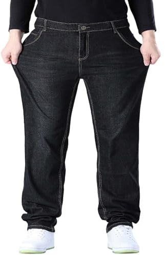 Jean pour homme - Grande taille - Extensible - Coupe ample - Vintage - Taille élastique - Coupe droite - Super Flex - Pantalon en coton confortable - Pantalon de loisirs