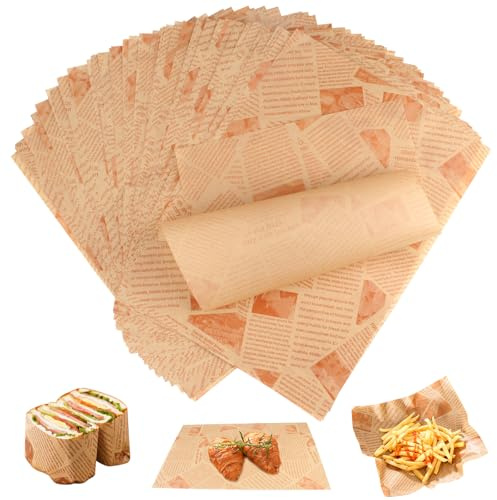 Papel Antigrasa 100 Piezas 38x28cm Estilo Retro Periódico Antiguo | Papel Encerado, Antiadherente, Para Queso, Sándwich, Fritas, Hamburguesas, Comida Rápida
