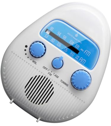 NUOBESTY Wasserdichtes Mini Duschradio Am Fm mit Starkem Signal Klarem Klang und Bass Tragbarer Badezimmer Lautsprecher mit Aufhängehaken Praktisches Küchenradio für Zuhause und Unterwegs