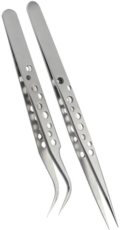 Juego de 2 pinzas curvas y rectas de acero inoxidable para jardinería y modelismo con diseños ergonómicos, pinzas de precisión