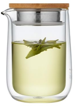 Tisaniera in Vetro Borosilicato Doppia Parete 220ml con Filtro in Acciaio Inox e Coperchio – Tazza Tisana con Infusore, Anti-Scottatura e Resistente al Caldo e al Freddo, Ideale per Tè, Tisane e Bevan