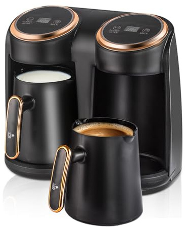 Hocomay Turkish Coffee Maker, 600W Electric Turkish Coffee Machine with 2pcs 300ml Pots, Touch Control & LED Display, Auto Shut-off Hot Beverage Maker for Home Office Use