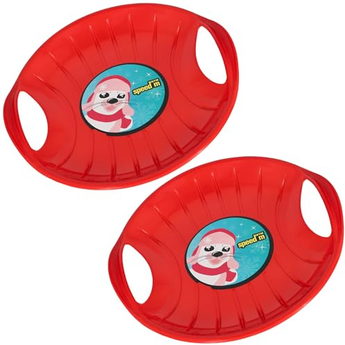 KOTARBAU® 2er Set Rutschteller - ø 60 cm - Popo Rutscher - mit Griffen - Schlitten für Kinder & Erwachsene - Bob Schlitten - Kinderschlitten - Kunststoff - Rot