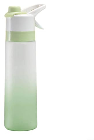 Botella de agua con atomizador de 700 ml, a prueba de fugas, con pajilla, boca abatible y asa, portátil para deportes al aire libre, gimnasio e hidratación de viaje (verde)