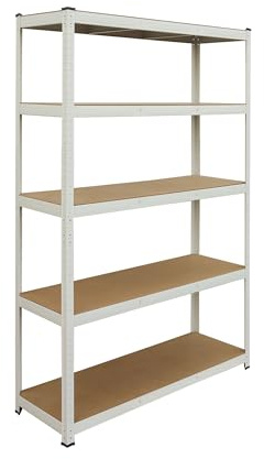 Relaxdays Schwerlastregal, HxBxT: 200x120x40 cm, 875 kg, 5 Ebenen, Lagerregal Keller & Garage, zum Stecken, weiß/braun
