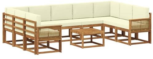 vidaXL Outdoor-Sofagarnitur 10 pcs Natur und Creme Massivholz Akazie, Akazien-Sofa-Set, modernes Outdoor-Sofa, Robustes Gartenmöbel, wetterfest, umbaubar und gemütlich
