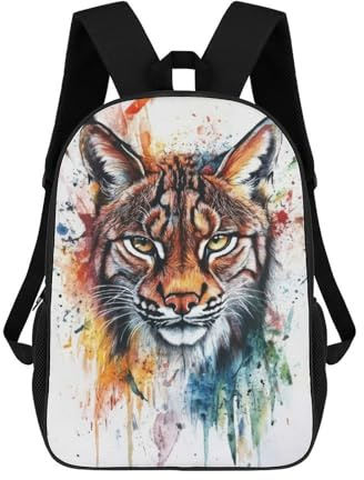 sinyumoney Lynx Watercolor Painting Schulrucksack, Arbeitsrucksack, Laptop-Rucksack, Rucksack Für Camping, Outdoor-Abenteuer Und Den Täglichen Gebrauch 17inch