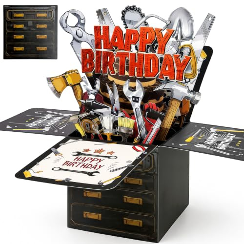 Birthday Cards for Men, 3D Gift Box Pop Up Birthday Card for DIY Enthusiast | Toolbox Birthday Card with Envelope for Son Dad Husband Grandpa Uncle, Birthday Gifts for Men Tool Lovers Craft Enthusiasts