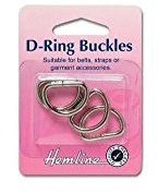 Hemline H462.25 Nickel D-Ring Buckle 25mm 4pk For Adjustable Ties, Belts, Straps