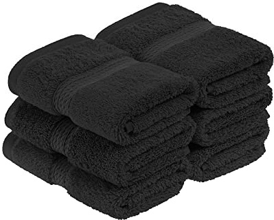 Superior Egyptian Cotton Plush & Absorbent, Face Towel Set of 6, Black