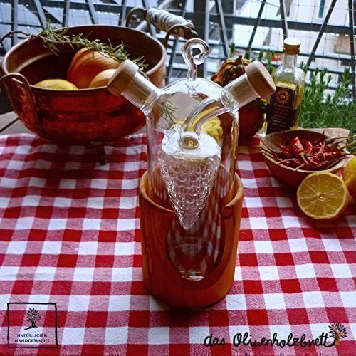 DAS OLIVENHOLZBRETT® Menage Set mit Olivenholz-Halterung für Öl und Essig, 2teilig