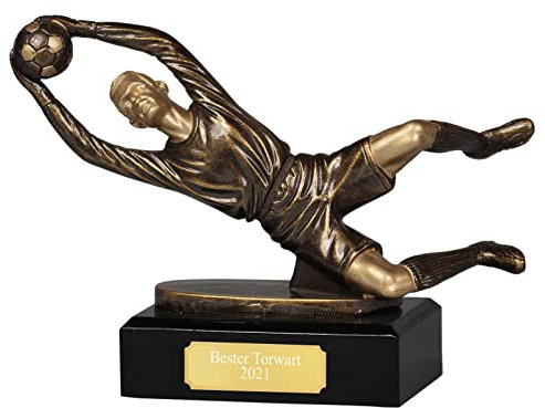 Fußball Pokal Figur Trophäe bester Torwart, Kunststein lackiert handbemalt 14,5cm mit Gravur