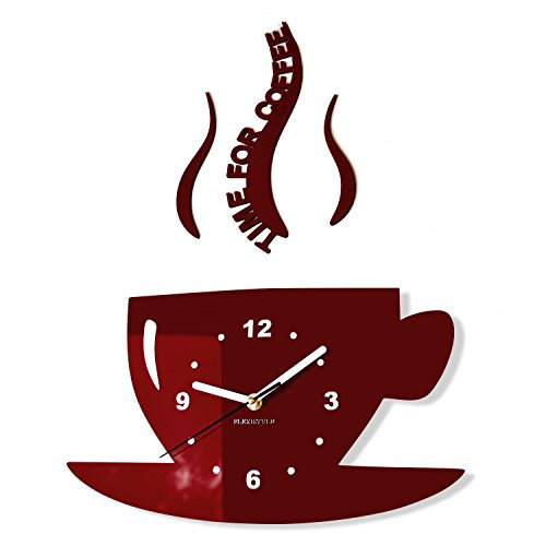 FLEXISTYLE Tasse Time for Coffee (Zeit für Kaffee) Moderne Küche Wanduhr, Braun, 3D römisch, wanduhr deko