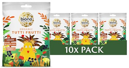 Biona Organic Tutti Frutti Gums 10-Pack – Vegan Jelly Sweets, Organic Fruit Gummies, Gelatine-Free, Gluten-Free, No Artificial Colours or Flavours, 75g Bags