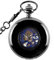Unendlich U Fashion Polierte Retro Handaufzug Mechanische Taschenuhr Hohle Skelett Kettenuhr Pullover Halskette Schwarz Blau