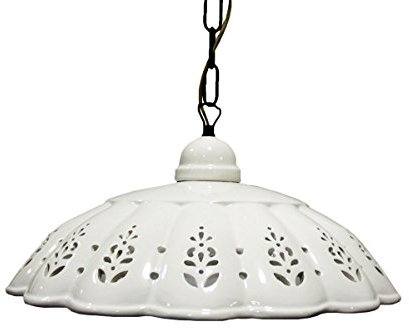 Keyhomestore- Lampadario a sospensione con paralume in ceramica bianca traforata e decorata a mano - 42 cm diametro 100% Made in Italy nostra produzione
