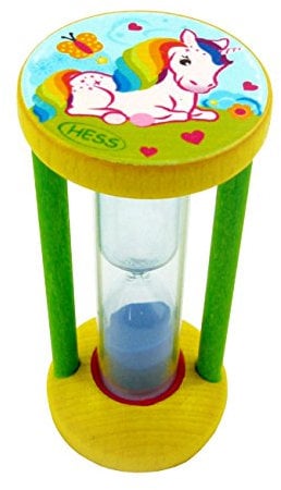 Hess Holzspielzeug Sablier de Brossage des Dents en Bois pour Enfant Fait Main, Motif licorne, Multicolore, 3,5 x 3,5 x 8 cm, 1 Unité