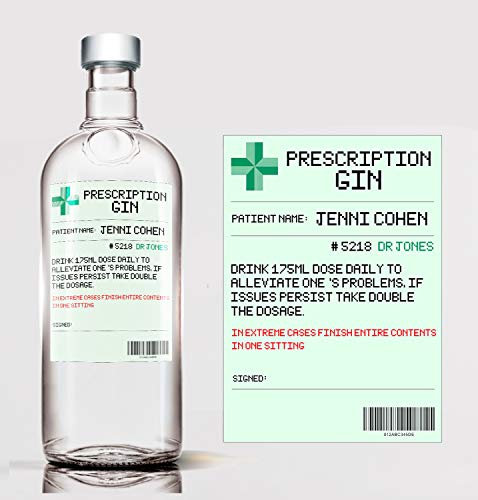forefrontdesigns Personalised Novelty Prescription Gin Bottle Label - Funny Prescription Bottle Label for Alcohol - Spoof Prescription Wine Stickers for Bottles, Secret Santa,Joke Gifts