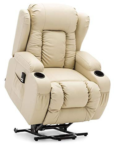 More4Homes CAESAR DUAL MOTOR ELECTRIC RISER RECLINER ARMCHAIR SOFA MOBILITY BONDED LEATHER LIFT CHAIR (Cream)