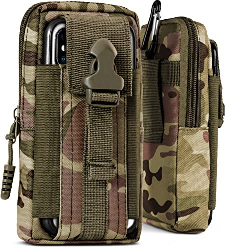 ONEFLOW Survival Case für alle Samsung Serien - Gürteltasche aus Nylon, Handytasche mit Karabiner, Handy Gürtel Tasche Outdoor Handyhülle, Grün Camouflage