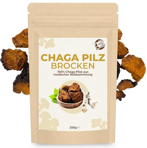 Curly Superfood Chaga Pilz Brocken Wildsammlung 250g - Nachhaltig & Wild gesammelt aus nordischen Wäldern - Chaga Brocken 3-5cm groß für Chaga Pilz Tee/Aufguss & Kaffee