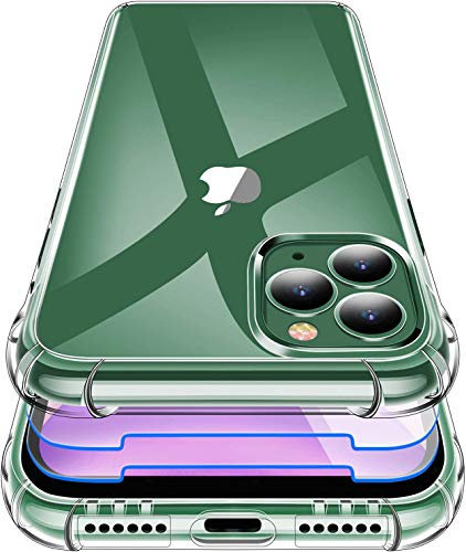 Garegce Case Compatible with iPhone 11 Pro Max, 2 Packs Screen Protectors, Clear Silicone Shockproof Bumper Soft TPU Protective Phone Case Compatible with iPhone 11 Pro Max 6.5 inch-Clear