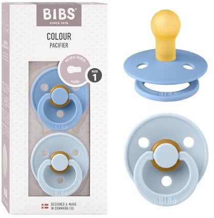 BIBS Colour Schnuller 2er-Pack, BPA-frei, Kirschform Nippel. Naturkautschuk/Latex, Hergestellt in Dänemark. Größe 1 | 0+ Monate | 2-Pack, Sky Blue/Baby Blue