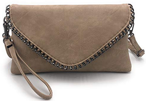 ELIOX - Elegante Frau Clutch Bag mit Kette und Schultergurt aus weichem Kunstleder - Kleine Abend Clutch Bag Girl Handtasche Elegante Taschen Zeremonie Hochzeit (TAUPE)
