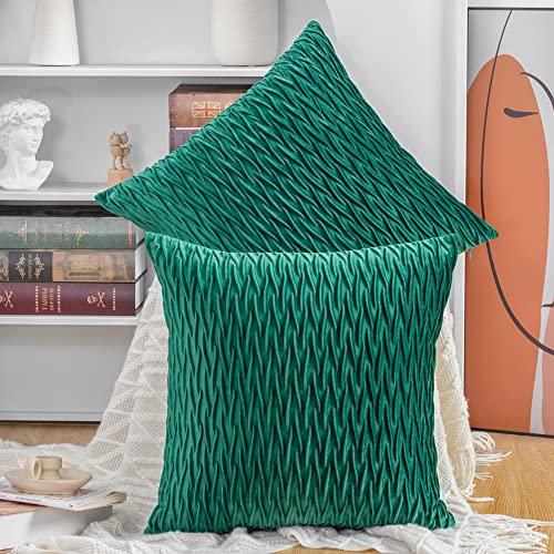 Madizz 2er Set Samt Dekorativ Zierkissenbezüge Luxus Stil Kissenbezug für Sofa für Schlafzimmer Dunkelgrün 65x65 cm Quadrat