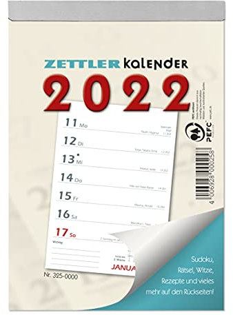 Wochenabreißkalender 2022 - 10,5x14,6 cm - 1 Woche auf 1 Seite - mit Sudokus, Rezepten, Rätseln uvm. auf den Rückseiten - Bürokalender 325-0000: ... Rezepten, Rätseln uvm. auf den Rückseiten -