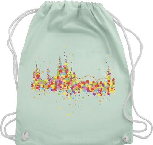 Turnbeutel Rucksack - Karneval & Fasching - Taschen - Konfetti Skyline Köln - Unisize - Pastell Grün - baumwolle tasche fasnacht kinder beutel für wurfmaterial carneval stoff wurfbeutel karneval&