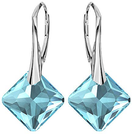 Panda-Jewellery 925 Sterling Silber Ohrringe mit Swarovski Kristallen - Prinzessin - Aquamarin - Ohrringe für Damen - Schöner Schmuck für Damen mit Geschenkbox