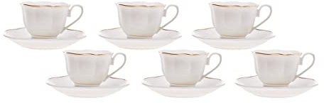 Karaca Margaret Kaffeetassen Für 6 Personen, 6 Kaffeetassen (80 ml) 6 Stück Kaffeetassen-Untertassen, Material Porzellan, mit Traditionellen Türkischen