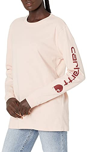 Carhartt Damen Loose Fit Heavyweight Long Logo Sleeve Graphic Arbeits-T-Shirt, Esche Rose, XS