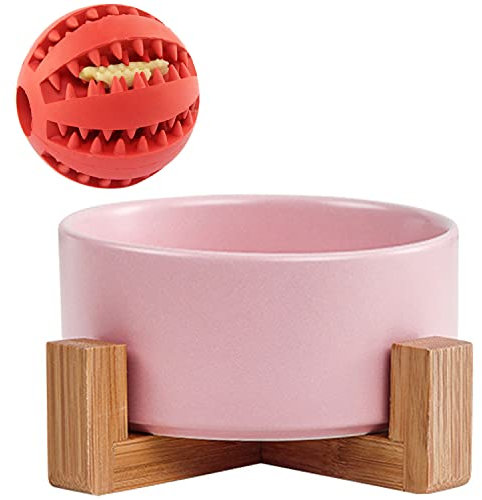 Set di ciotole per cani e gatti pesanti in ceramica rosa da 15,5 cm, con supporto in legno per cibo e acqua, antiscivolo, simpatiche e moderne, per cani e gatti di piccola taglia (382,7 g) per cani di