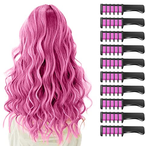 10 Piezas Peine de Tiza para el Pelo para Niñas y Niños, de Color Brillante Temporal para Regalos de Edad 5+ Lavable Tinte para el Pelo para Cumpleaños Cosplay Fiesta(Rosado)