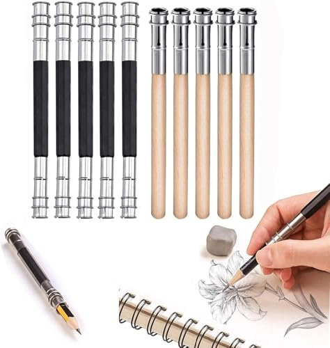 10 Stück Bleistift Extender, Holz Bleistiftverlängerer, Student Bleistift Extender, für Zeichnen, Skizzieren, Hausaufgaben, Verstellbare Bleistiftverlängerung
